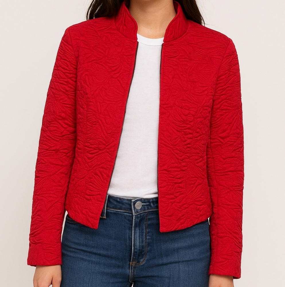 FRENCH CONNECTION Cropped Embroidered Satin Jacket